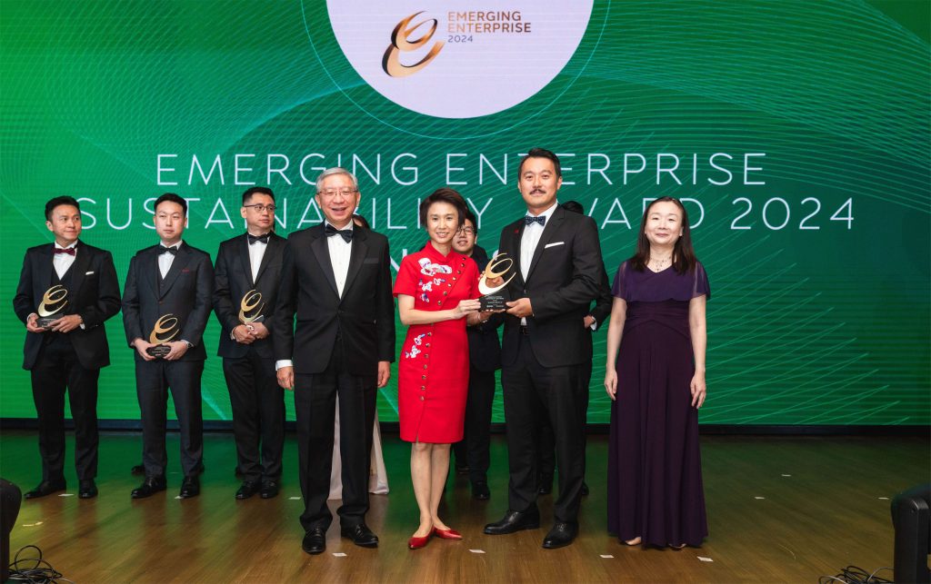 Rentalworks Group receiving the Emerging Enterprise Sustainability Award as one of the finalists, presented by Senior Minister of State for Trade and Industry, Low Yen Ling.