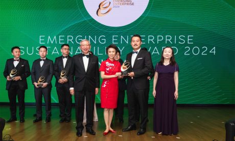 Rentalworks Group receiving the Emerging Enterprise Sustainability Award as one of the finalists, presented by Senior Minister of State for Trade and Industry, Low Yen Ling.